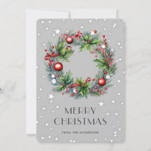 Cartes Pour Fêtes Annuelles Courbe de Noël Holly Berries Ornements Étoiles