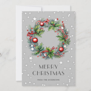 Cartes Pour Fêtes Annuelles Courbe de Noël Holly Berries Ornements Étoiles