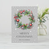 Cartes Pour Fêtes Annuelles Courbe de Noël Holly Berries Ornements Étoiles (Debout devant)