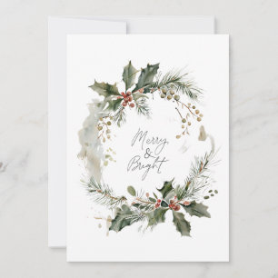 Cartes Pour Fêtes Annuelles Couronne aquarelle Merry & Bright Festive salutati