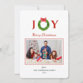Cartes Pour Fêtes Annuelles Couronne avec photo de Noël "JOY" (Devant)