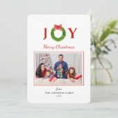 Cartes Pour Fêtes Annuelles Couronne avec photo de Noël "JOY" (Debout devant)
