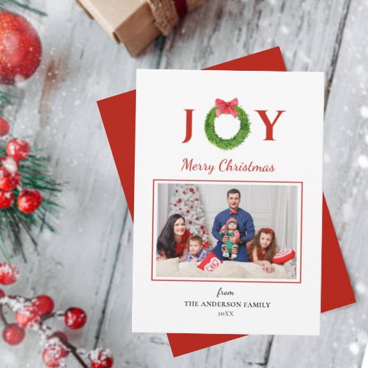 Cartes Pour Fêtes Annuelles Couronne avec photo de Noël "JOY"