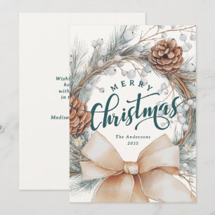 Cartes Pour Fêtes Annuelles Couronne botanique élégante avec Joyeux Noël en éc