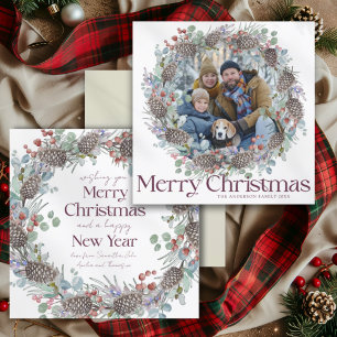 Cartes Pour Fêtes Annuelles Couronne botanique élégante & Noël photo