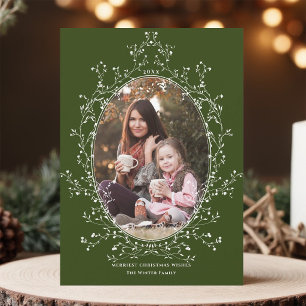 Cartes Pour Fêtes Annuelles Couronne botanique élégante Photo de Noël à feuill
