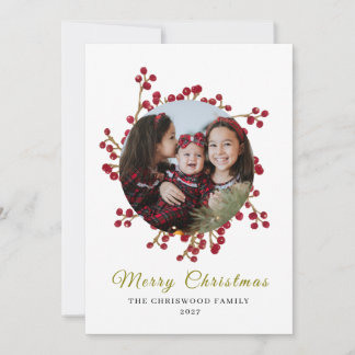 Cartes Pour Fêtes Annuelles Couronne de baies à l'aquarelle classique pour Noë
