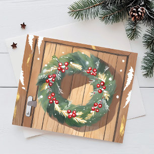 Cartes Pour Fêtes Annuelles Couronne de Baies de Noël Joyeux Rustique Aquare