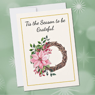 Cartes Pour Fêtes Annuelles Couronne de baies et de verdure de poinsettia Cart