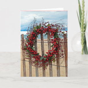 Cartes Pour Fêtes Annuelles Couronne de baies rouges de Noël sur la clôture de