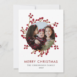 Cartes Pour Fêtes Annuelles Couronne de Baies Rouges Élégante pour Photo de Fa
