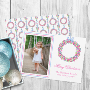 Cartes Pour Fêtes Annuelles Couronne de boules de Noël en aquarelle colorée Ph