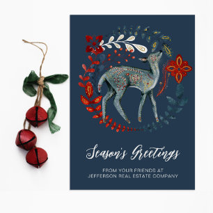 Cartes Pour Fêtes Annuelles Couronne de cerf bleu rouge Nordique Folklorique E