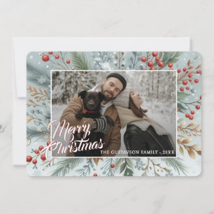 Cartes Pour Fêtes Annuelles Couronne de fête chic tendance rouge florale baies