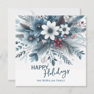 Cartes Pour Fêtes Annuelles Couronne de fête florale bleu sarcelle foncé rouge