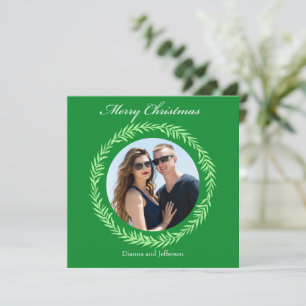 Cartes Pour Fêtes Annuelles Couronne de feuilles vert clair encerclant la phot