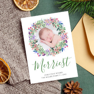 Cartes Pour Fêtes Annuelles Couronne de fleurs de Noël la plus joyeuse Photo