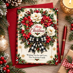 Cartes Pour Fêtes Annuelles Couronne de fleurs élégante de Noël
