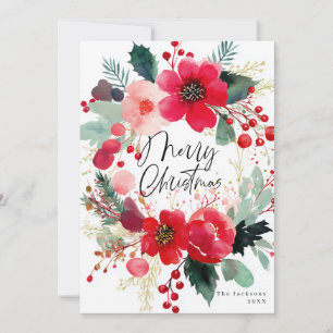 Cartes Pour Fêtes Annuelles Couronne de fleurs Joyeux Noël Fêtes