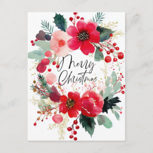 Cartes Pour Fêtes Annuelles Couronne de fleurs Joyeux Noël Fêtes