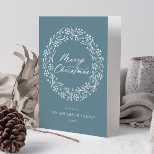 Cartes Pour Fêtes Annuelles Couronne de flocon de neige élégant Frost Blue Non