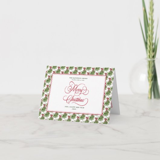 Cartes Pour Fêtes Annuelles Couronne de gui ruban rouge écriture cursive Logo (Devant)