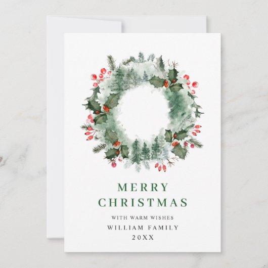 Cartes Pour Fêtes Annuelles Couronne de houx et de baies Noël voeux 3 Photo (Devant)
