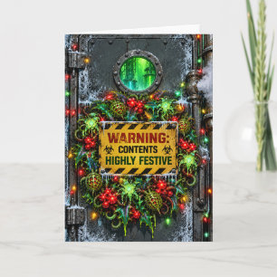 Cartes Pour Fêtes Annuelles Couronne de houx extraterrestre sur un laboratoire