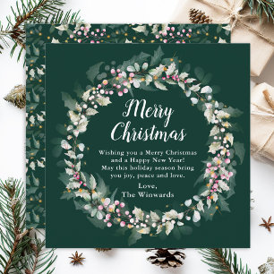 Cartes Pour Fêtes Annuelles Couronne de houx rose Joyeux Noël