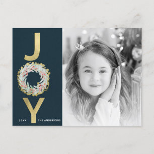 Cartes Pour Fêtes Annuelles Couronne de JOIE de Noël Feuille d'Or Moderne Phot