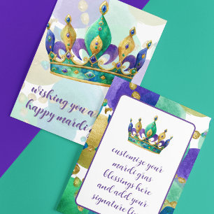 Cartes Pour Fêtes Annuelles Couronne de Mardi Gras avec des perles de salutati