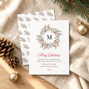 Cartes Pour Fêtes Annuelles Couronne de monogramme de verdure de Noël élégante