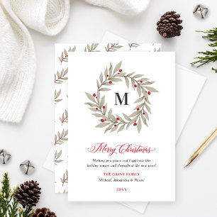Cartes Pour Fêtes Annuelles Couronne de monogramme de verdure de Noël élégante