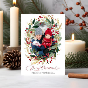 Cartes Pour Fêtes Annuelles Couronne de Noël à l'aquarelle élégante Photo