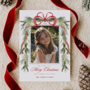 Cartes Pour Fêtes Annuelles Couronne de Noël à ruban rouge persistante Photo