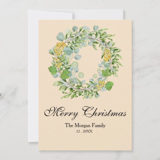 Cartes Pour Fêtes Annuelles Couronne de Noël Aquarelle (Devant)