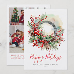 Cartes Pour Fêtes Annuelles Couronne de Noël aquarelle Fête familiale en photo