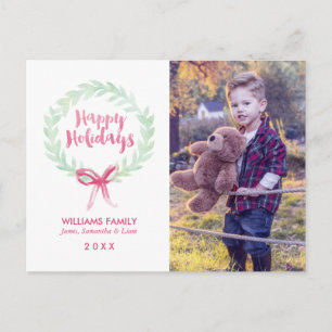 Cartes Pour Fêtes Annuelles Couronne de Noël aquarelle verte et rouge pour les