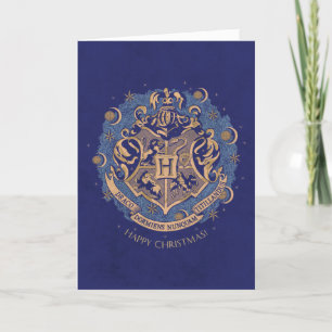 Cartes Pour Fêtes Annuelles Couronne de Noël au blason de Poudlard™ bleu