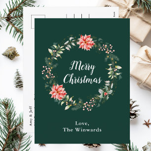 Cartes Pour Fêtes Annuelles Couronne de Noël au poinsettia rouge Joyeux Noël