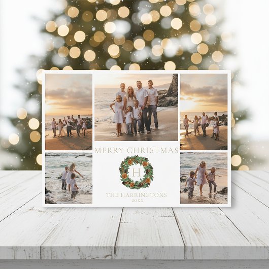 Cartes Pour Fêtes Annuelles Couronne de Noël aux initiales de monogramme et or