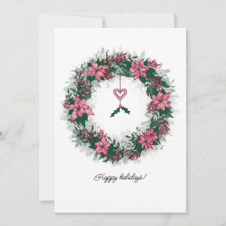Cartes Pour Fêtes Annuelles Couronne de Noël aux poinsettias roses et blancs