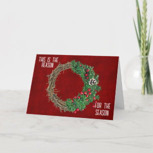 Cartes Pour Fêtes Annuelles Couronne de Noël avec Couronne d'Épines et Baies