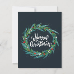 Cartes Pour Fêtes Annuelles Couronne de Noël avec vœux saisonniers