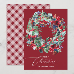 Cartes Pour Fêtes Annuelles Couronne de Noël bleu marine floral rustique