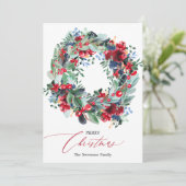 Cartes Pour Fêtes Annuelles Couronne de Noël bleu marine floral rustique (Debout devant)