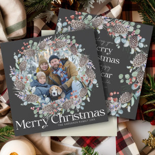 Cartes Pour Fêtes Annuelles Couronne de Noël botanique moderne et photo Joyeux