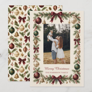 Cartes Pour Fêtes Annuelles Couronne de Noël botanique vintage classique Photo