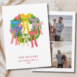 Cartes Pour Fêtes Annuelles Couronne de Noël colorée avec des rubans amusants 