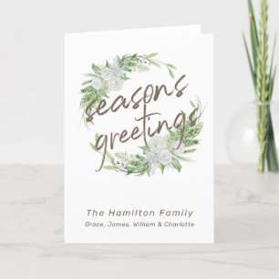 Cartes Pour Fêtes Annuelles Couronne de Noël délicate aux fleurs blanches